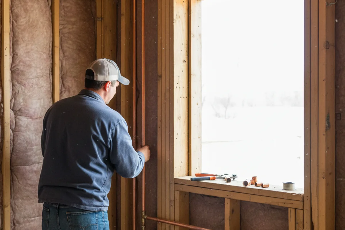 Licensed plumber running new copper supply lines in a Rensselaer home