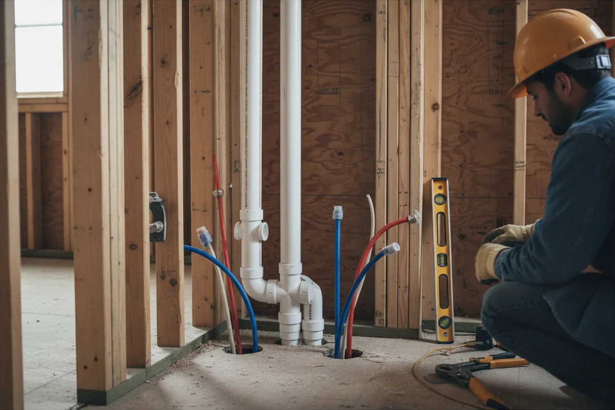 Drain and supply rough-in during Leak Detection in Rensselaer